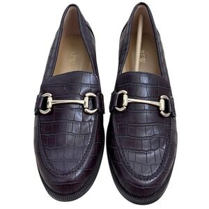 J. CREW Croc-Embossed Leather Loafers Horsebit Detail Burgundy Women's 7.5